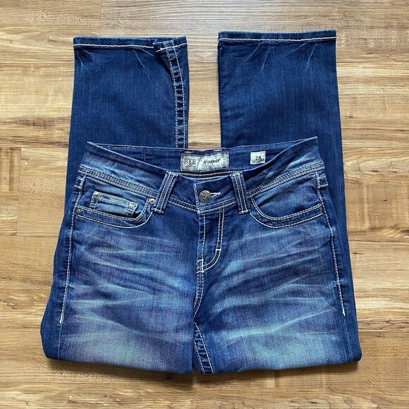 BKE 28 Harper Jeans Dark Wash Blue Denim Cropped Straight Western Cowgirl Rock - Picture 5 of 16